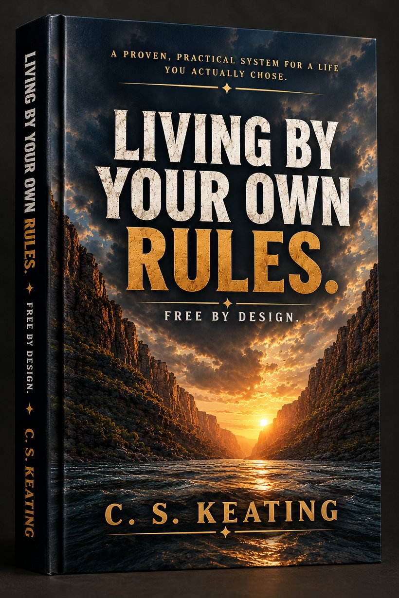 Cover of Living by Your Own Rules by C. S. Keating, a hardcover book with a river canyon at sunset
